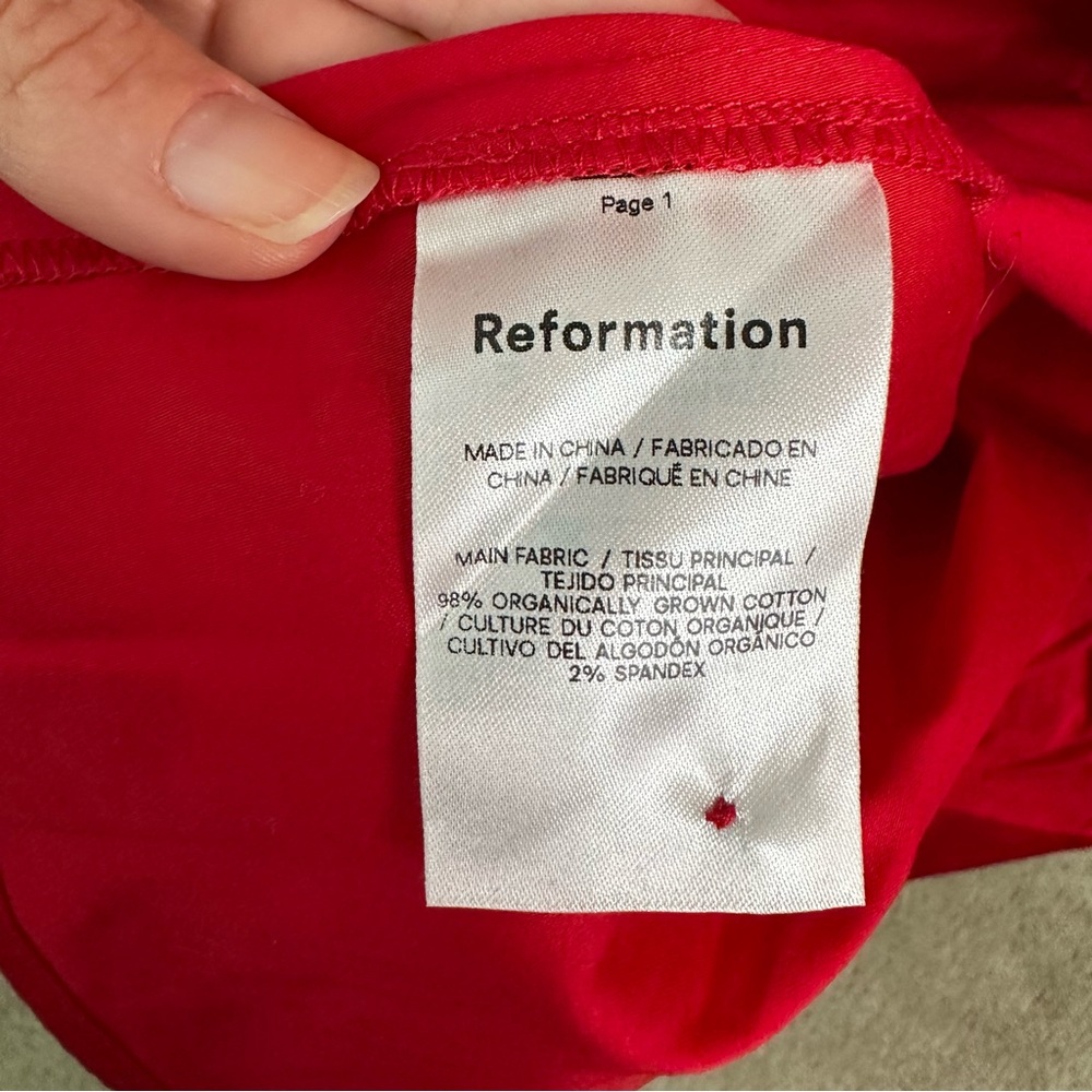 NWT REFORMATION Isaac Ruched Organic Cotton Dress in Red SZ US 8 - Picture 5 of 11